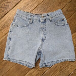 VTG Harley Davidson Biker Blues Women's 8 Light Wash Denim Jean Shorts *Flaw